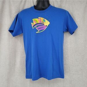 HANES Heavyweight Blue Single Stitch Tee with Tropical Fish applique